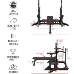 Valor Fitness Olympic Weight Bench with Squat Rack Combo – 6 Gauge Steel – USPA Certified – Adjustable Squat Stands – Black