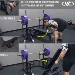 Valor Fitness Olympic Weight Bench with Squat Rack Combo – 6 Gauge Steel – USPA Certified – Adjustable Squat Stands – Black