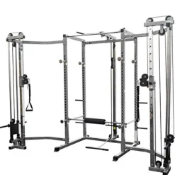 Valor Fitness Power Rack with LAT Pull & Cable Crossover Attachments – Full Body Workout – Plate Loaded Exercise Equipment