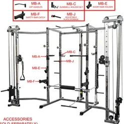 Valor Fitness Power Rack with LAT Pull & Cable Crossover Attachments – Full Body Workout – Plate Loaded Exercise Equipment