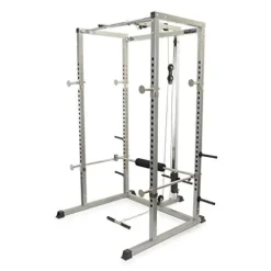 Valor Fitness Power Squat Rack with Lat Pull Attachment and Pull Up Bar Station Black