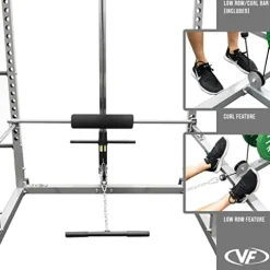 Valor Fitness Power Squat Rack with Lat Pull Attachment and Pull Up Bar Station Black