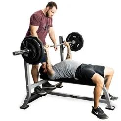 Valor Fitness Weightlifting Bundle Olympic Bench w/Spotter, 40lb Bar, 160lb Plates Metallic Grey and Black