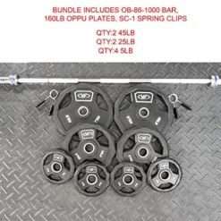 Valor Fitness Weightlifting Bundle Olympic Bench w/Spotter, 40lb Bar, 160lb Plates Metallic Grey and Black