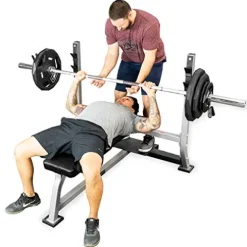 Valor Fitness Weightlifting Bundle Olympic Bench w/Spotter, 40lb Bar, 160lb Plates Metallic Grey and Black