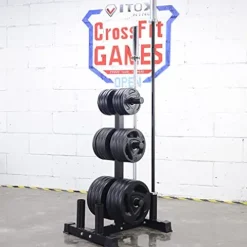 VEITEOX FTY Weight Plate Tree Rack with Barbell Bar Holder, Vertical Olympic Bumper Plates and Bar Storage Stand (Color: No Wheels)