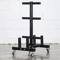 VEITEOX FTY Weight Plate Tree Rack with 4 Barbell Bar Holder on Wheels (Color: With Wheels)