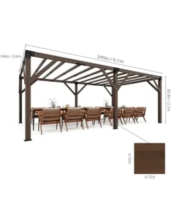 VerisShade 12 Ft x 20 Ft Cedar Pergola with Canopy Reddish-Brown