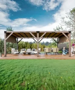 VerisShade 12 Ft x 20 Ft Cedar Pergola with Canopy Reddish-Brown