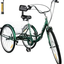 VEVOR Adult Tricycle 26” 7-Speed Folding Bike Black