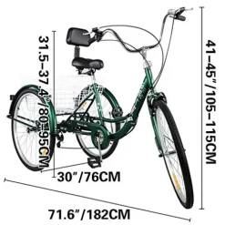 VEVOR Adult Tricycle 26” 7-Speed Folding Bike Black