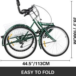 VEVOR Adult Tricycle 26” 7-Speed Folding Bike Black
