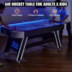 VEVOR Air Hockey Table 72″ Indoor LED Sports Game Black and White