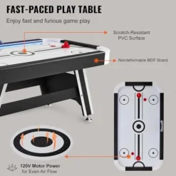 VEVOR Air Hockey Table 72″ Indoor LED Sports Game Black and White