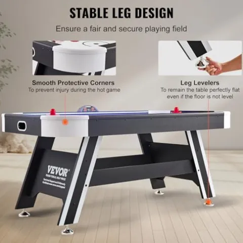 VEVOR Air Hockey Table 72″ Indoor LED Sports Game Black and White
