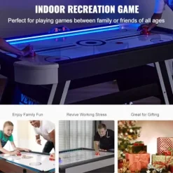 VEVOR Air Hockey Table 72″ Indoor LED Sports Game Black and White