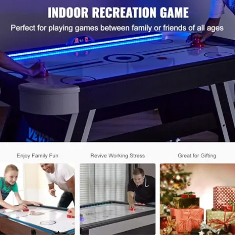 VEVOR Air Hockey Table 72″ Indoor LED Sports Game Black and White