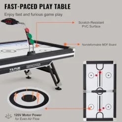 VEVOR Air Hockey Table 89″ with Electronic Score System, LED Sports Game, 2 Pushers, 2 Pucks – Black and White