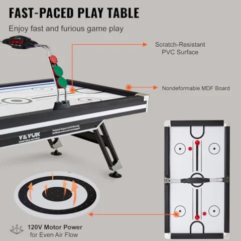 VEVOR Air Hockey Table 89″ with Electronic Score System, LED Sports Game, 2 Pushers, 2 Pucks – Black and White