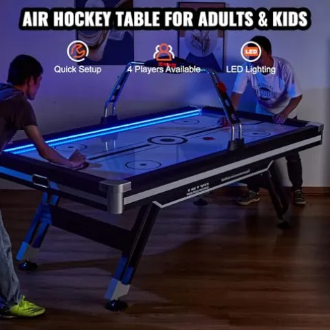 VEVOR Air Hockey Table 89″ with Electronic Score System, LED Sports Game, 2 Pushers, 2 Pucks – Black and White