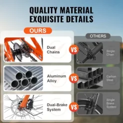 VEVOR Folding Adult Tricycle 26-Inch Lightweight Aluminum Alloy 3 Wheel Cruiser Bike with Large Rear Basket Orange