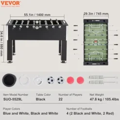 VEVOR Foosball Table 55 inch Standard Size Indoor Full Size for Home, Family, and Game Room Black