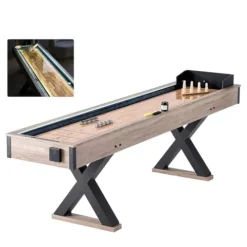 VEVOR 9ft LED Shuffleboard Table & Bowling Combo Black + Brown