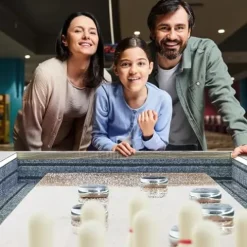 VEVOR 9ft LED Shuffleboard Table & Bowling Combo Black + Brown