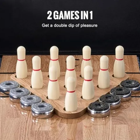 VEVOR 9ft Shuffleboard Table & Bowling Combo Black/Brown