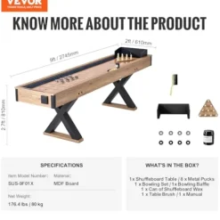 VEVOR 9ft Shuffleboard Table & Bowling Combo Black/Brown