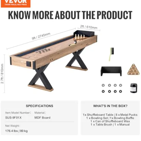 VEVOR 9ft Shuffleboard Table & Bowling Combo Black/Brown