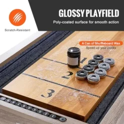 VEVOR Shuffleboard Table 11.5 ft 2-in-1 Combo Game Set Black + Brown