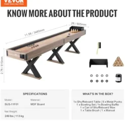 VEVOR Shuffleboard Table 11.5 ft 2-in-1 Combo Game Set Black + Brown