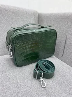 Vietnam Genuine Alligator Crocodile Leather Golf Shoe Bag Dark Green