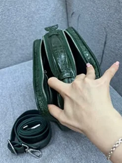 Vietnam Genuine Alligator Crocodile Leather Golf Shoe Bag Dark Green
