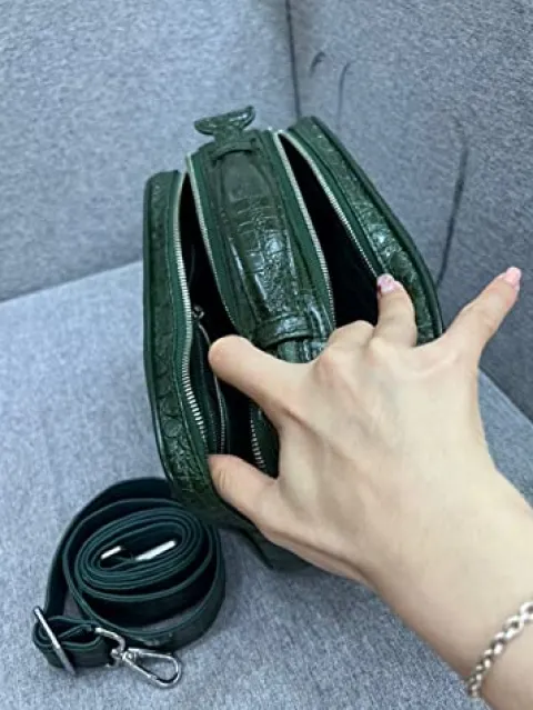 Vietnam Genuine Alligator Crocodile Leather Golf Shoe Bag Dark Green