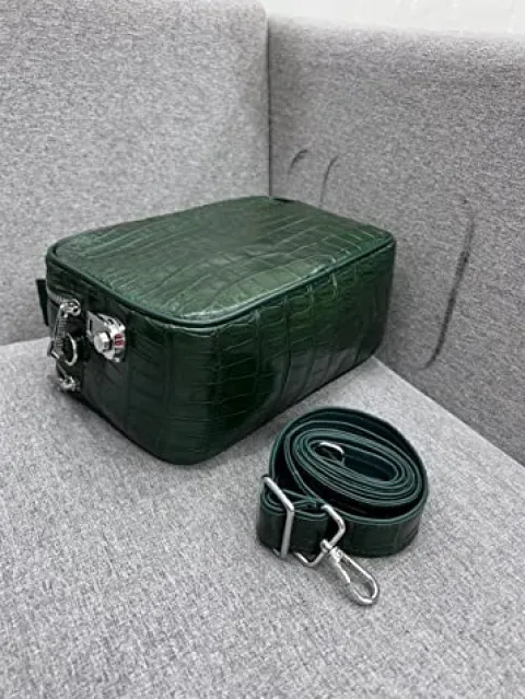 Vietnam Genuine Alligator Crocodile Leather Golf Shoe Bag Dark Green