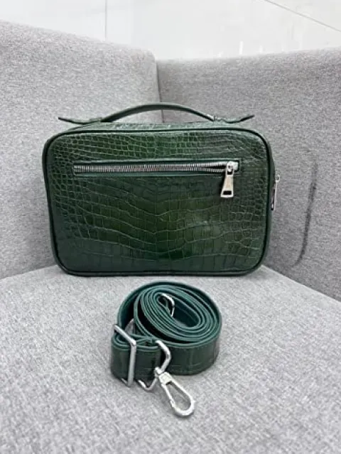 Vietnam Genuine Alligator Crocodile Leather Golf Shoe Bag Dark Green