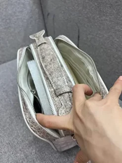 Vietnam Genuine Himalayan Alligator Crocodile Leather Golf Shoe Bag White and Grey