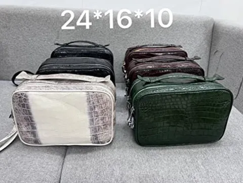 Vietnam Genuine Himalayan Alligator Crocodile Leather Golf Shoe Bag White and Grey