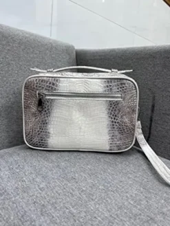 Vietnam Genuine Himalayan Alligator Crocodile Leather Golf Shoe Bag White and Grey