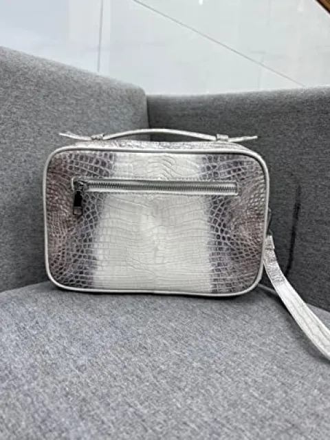 Vietnam Genuine Himalayan Alligator Crocodile Leather Golf Shoe Bag White and Grey