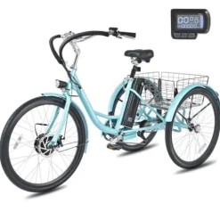 Viribus 26″ Electric Tricycle for Adults, 7 Speed Electric Trike with 350W Motor UL Certified 36V 13Ah Battery, Aqua