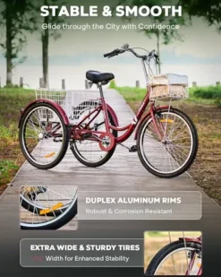 Viribus Adult Tricycle 7 Speed 24″ Red