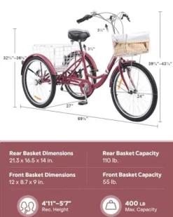 Viribus Adult Tricycle 7 Speed 24″ Red