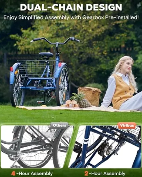 Viribus Adult Tricycle 7 Speed Dual Chain Navy