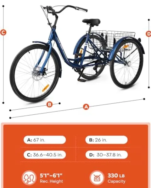 Viribus Adult Tricycle 7 Speed Dual Chain Navy