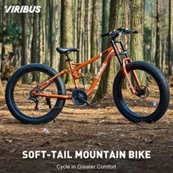 Viribus Fat Tire Bike Mens Mountain Bike Full Suspension 21 Speed Aluminium Alloy Frame 26″ MTB Adult Bicycle Orange