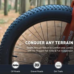 Viribus Fat Tire Bike Mens Mountain Bike Full Suspension 21 Speed Aluminium Alloy Frame 26″ MTB Adult Bicycle Orange