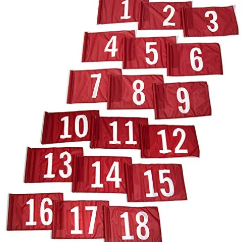 Vispronet Numbered Golf Flags (18) 20in x 14in Red & White #1-18